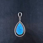 Blue fire opal teardrop sterling silver pendant