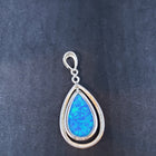 Blue fire opal teardrop sterling silver pendant