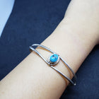 New Navajo oval rough Kingman turquoise sterling silver cuff bracelet