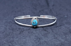 New Navajo oval rough Kingman turquoise sterling silver cuff bracelet