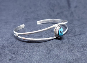 New Navajo oval rough Kingman turquoise sterling silver cuff bracelet
