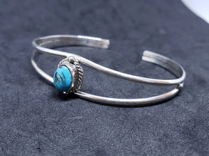 New Navajo oval rough Kingman turquoise sterling silver cuff bracelet