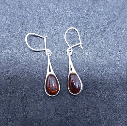 Amber teardrop liverback dangle earring - vintage sterling silver earring