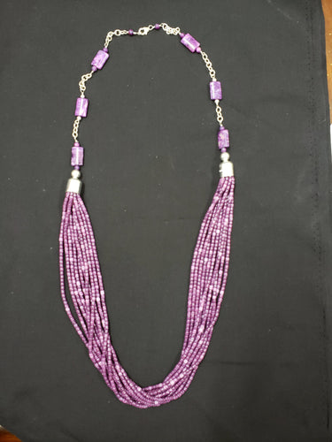 28 inches multi strands purple turquoise sterling silver bead necklace