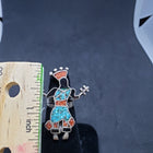 Vintage Zuni Kachina inlay turquoise chip coral chip black onyx sterling silver ring size 6