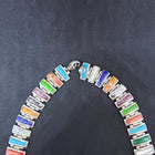 14 inches vintage link chain sterling silver necklace- inlay multicolors multi stones- signed Sanel