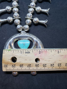 22 inches Vintage Navajo turquoise Naja blossom bells sterling silver bead necklace