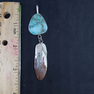 Vintage southwest triangle turquoise with feather sterling silver pendant