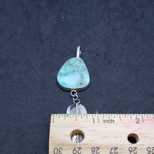 Vintage southwest triangle turquoise with feather sterling silver pendant