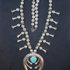 22 inches Vintage Navajo turquoise Naja blossom bells sterling silver bead necklace