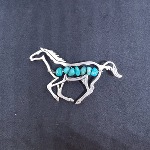 Vintage running horse with turquoise sterling silver lapel pin