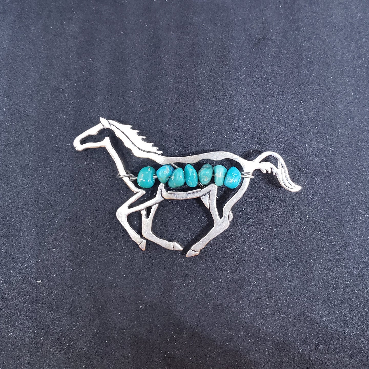Vintage running horse with turquoise sterling silver lapel pin