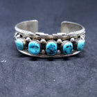 Vintage Navajo flower leaf sleeping beauty turquoise sterling silver cuff bracelet- signed JBOB