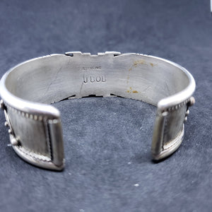 Vintage Navajo flower leaf sleeping beauty turquoise sterling silver cuff bracelet- signed JBOB