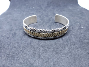 Vintage Navajo 14k gold sterling silver cuff bracelet- stamped V. Hicks
