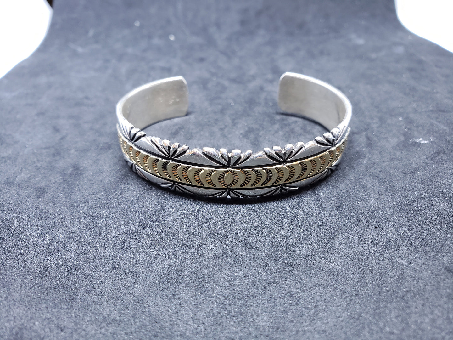 Vintage Navajo 14k gold sterling silver cuff bracelet- stamped V. Hicks