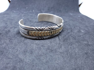 Vintage Navajo 14k gold sterling silver cuff bracelet- stamped V. Hicks