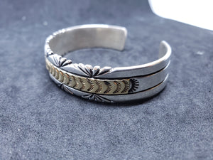 Vintage Navajo 14k gold sterling silver cuff bracelet- stamped V. Hicks