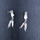 Vintage Navajo feather sleeping beauty turquoise red coral sterling silver post earrings