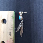 Vintage Navajo feather sleeping beauty turquoise red coral sterling silver post earrings