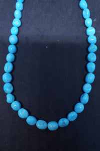 18 inches Natural sleeping beauty turquoise 8x10mm beaded necklace - 14k gold necklace