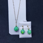 Green fire opal 14k gold necklace and post earrings- gold jewelry set