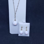 White fire opal 14k gold necklace and post earrings- gold jewelry set