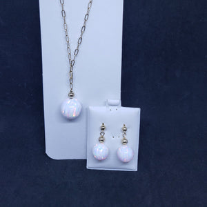 White fire opal 14k gold necklace and post earrings- gold jewelry set