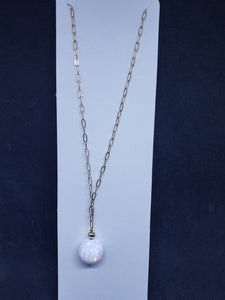 White fire opal 14k gold necklace and post earrings- gold jewelry set