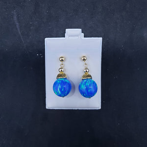 Blue fire opal 14k gold necklace and post earrings- gold jewelry set