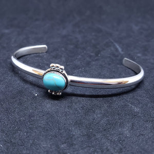 New Navajo 3 dots oval 7x9mm Kingman turquoise sterling silver cuff bracelet