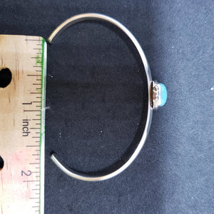 New Navajo 3 dots oval 7x9mm Kingman turquoise sterling silver cuff bracelet
