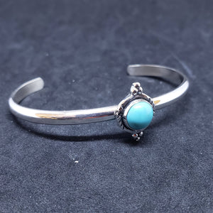 New Navajo single rope circle with 3 dots round 8mm Kingman turquoise sterling silver cuff bracelet