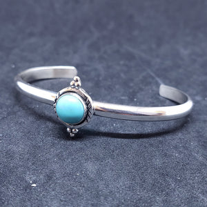 New Navajo single rope circle with 3 dots round 8mm Kingman turquoise sterling silver cuff bracelet