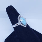 Size 8 3/4 marquise 6x12mm natural blue Larimar with CZ sterling silver ring