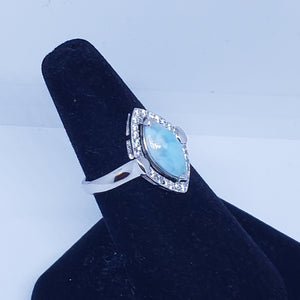 Size 8 3/4 marquise 6x12mm natural blue Larimar with CZ sterling silver ring