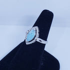 Size 8 3/4 marquise 6x12mm natural blue Larimar with CZ sterling silver ring