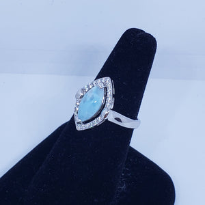 Size 8 3/4 marquise 6x12mm natural blue Larimar with CZ sterling silver ring
