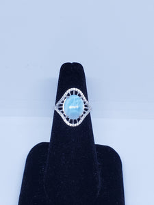 Size 7 natural blue Larimar with CZ sterling silver ring