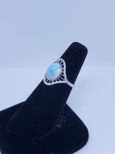Size 7 natural blue Larimar with CZ sterling silver ring