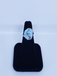 Size 7 big oval 14x18mm natural blue Larimar with swirl design sterling silver ring