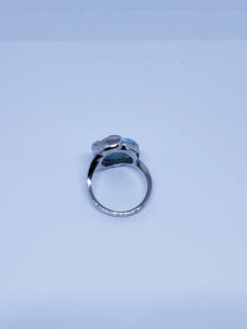 Size 7 big oval 14x18mm natural blue Larimar with swirl design sterling silver ring
