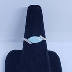 Size 9 marquise natural blue Larimar with CZ sterling silver ring