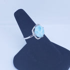 Size 9 round 12mm natural blue Larimar with square CZ sterling silver ring