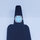 Size 9 round 12mm natural blue Larimar with square CZ sterling silver ring