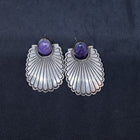 Navajo stamp sterling silver post earrings- charolite - vintage
