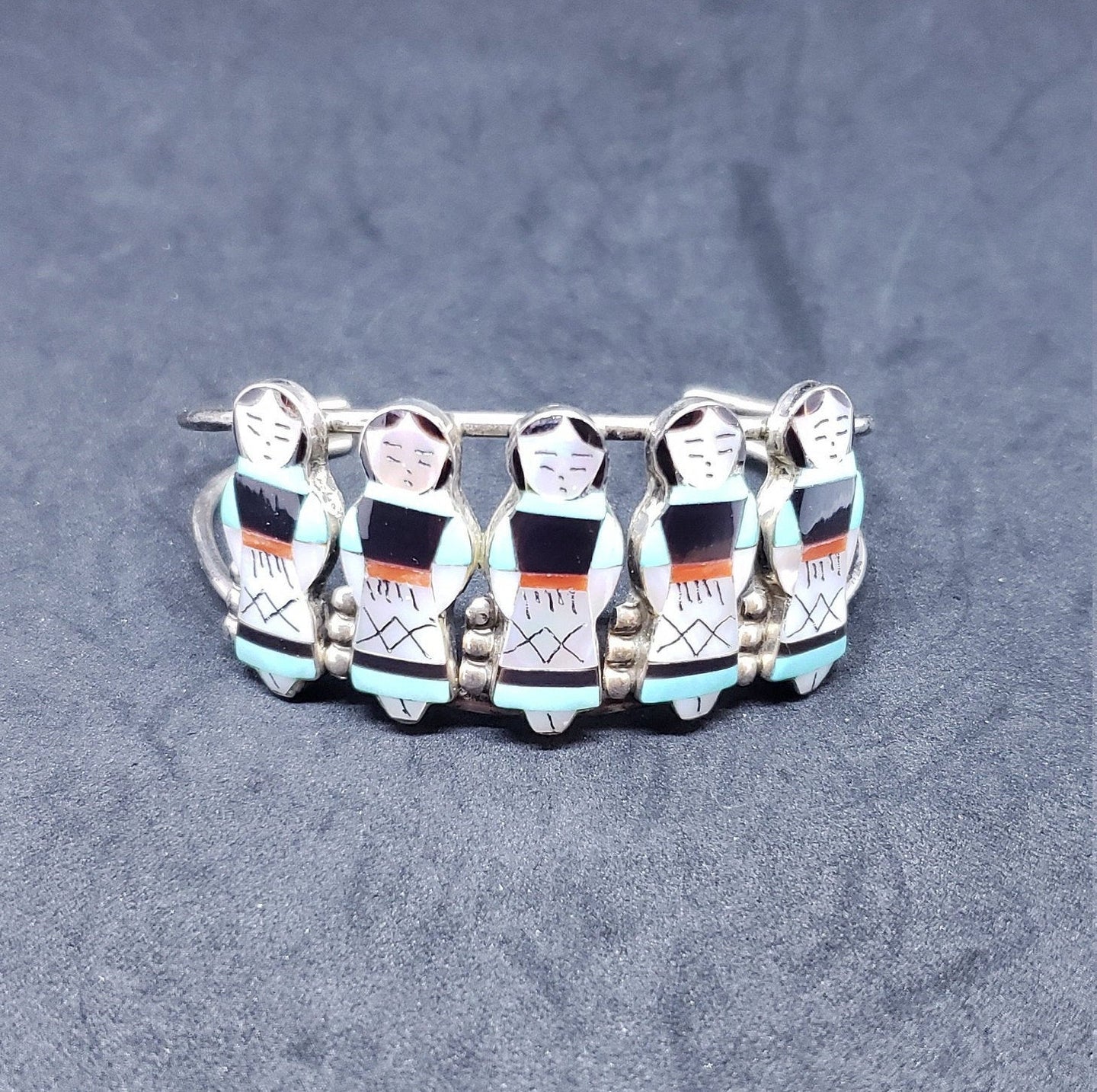 vintage Zuni inlay turquoise multi-stones cuff - 5 Native American ladies - sterling silver  - wholesale price