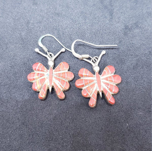 vintage Zuni butterfly red coral inlay drop earring