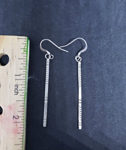 Vintage zigzag design long skinny sterling silver dangle earrings