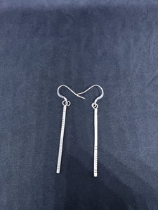 Vintage zigzag design long skinny sterling silver dangle earrings